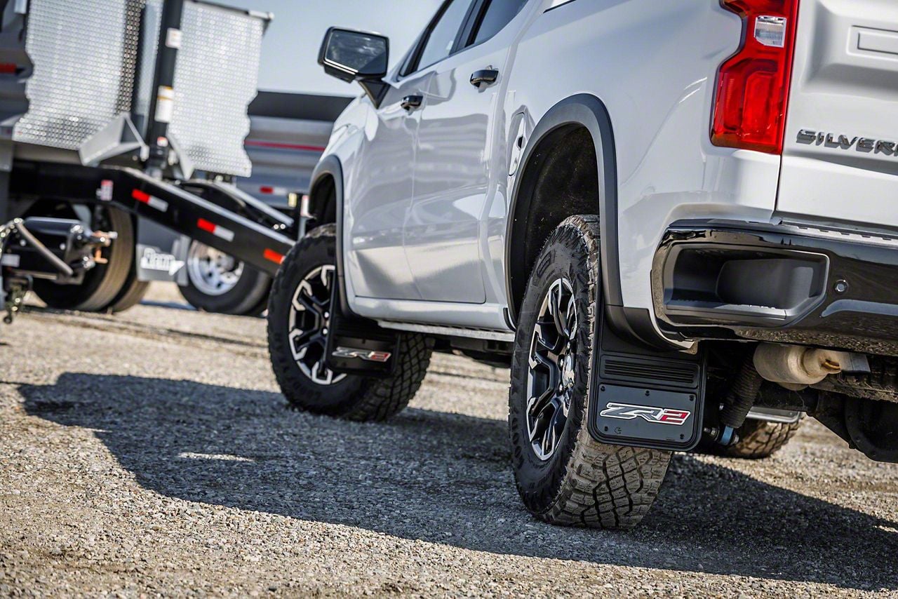 Silverado 1500 No-Drill Mud Flaps with ZR2 Logo; Front and Rear