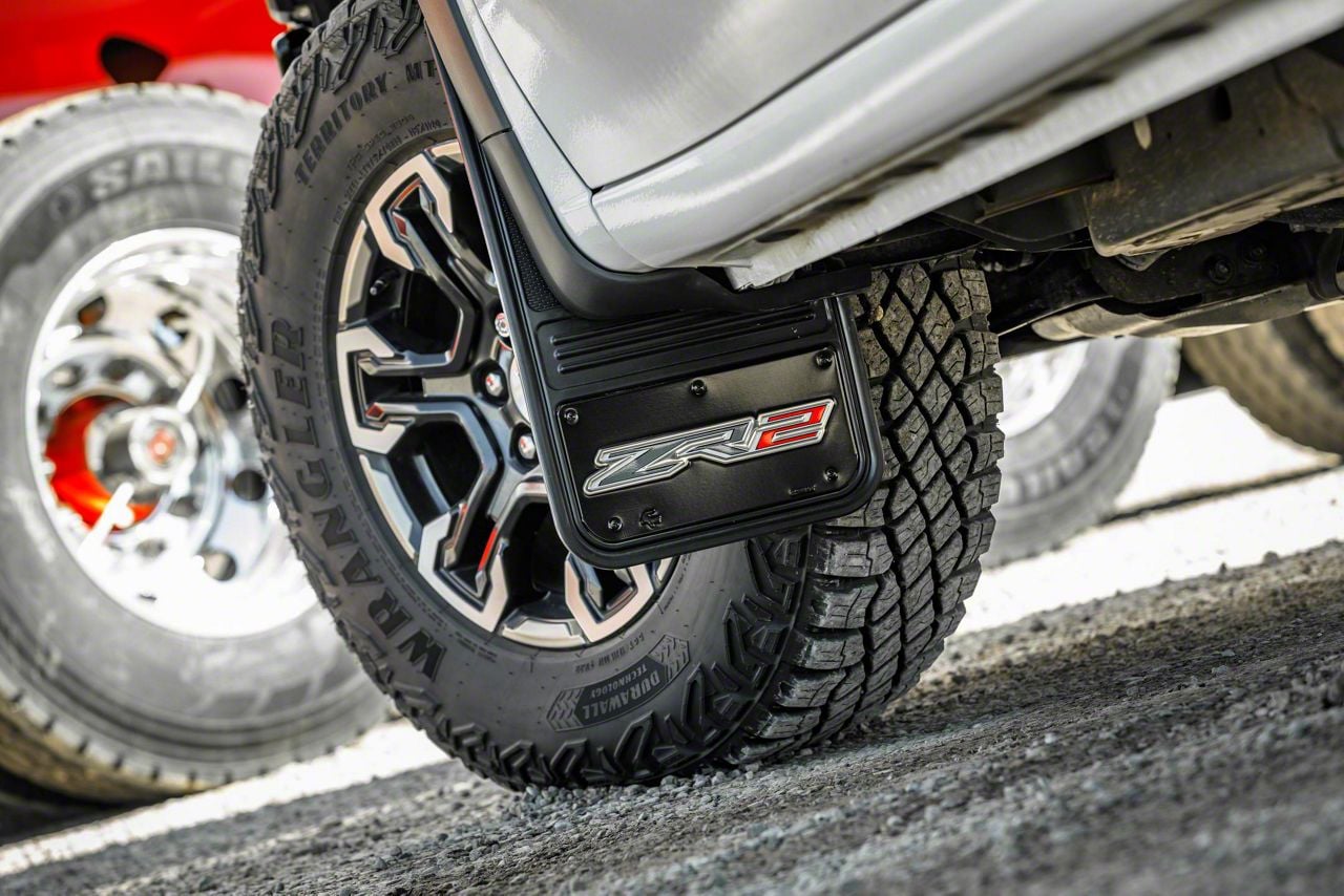 Silverado 1500 No-Drill Mud Flaps with ZR2 Logo; Front and Rear