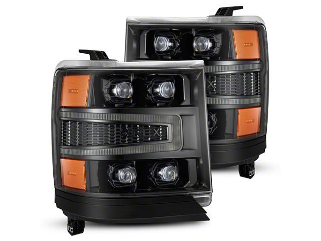 AlphaRex NOVA-Series LED Projector Headlights; Alpha Black Housing; Clear Lens (16-18 Silverado 1500 w/ Factory Halogen Turn Signals)