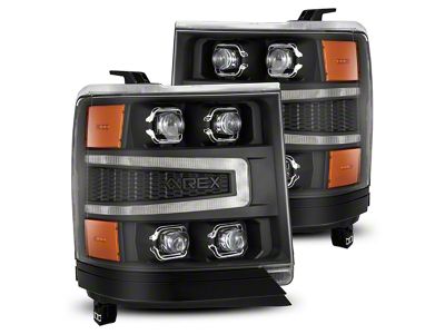 AlphaRex NOVA-Series LED Projector Headlights; Black Housing; Clear Lens (16-18 Silverado 1500 w/ Factory Halogen Turn Signals)