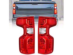 OE Style Tail Lights; Chrome Housing; Red Lens (19-23 Silverado 1500 w/ Factory Halogen Tail Lights)