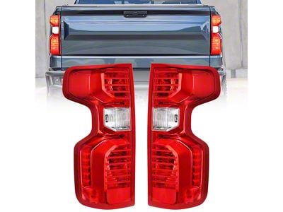 OE Style Tail Lights; Chrome Housing; Red Lens (19-23 Silverado 1500 w/ Factory Halogen Tail Lights)