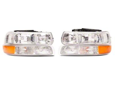 OEM Style Headlights with Bumper Lights; Chrome Housing; Clear Lens (99-02 Silverado 1500)