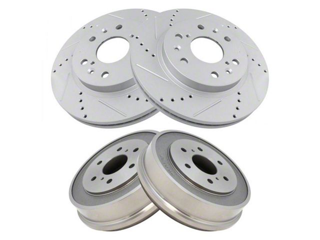 Performance Drilled and Slotted 6-Lug Rotors with Drums; Front and Rear (07-08 Silverado 1500 w/ Rear Drum Brakes)