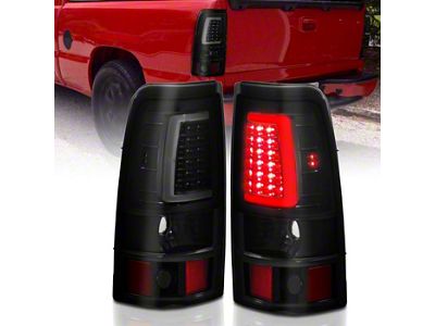Plank Style LED Tail Lights; Black Housing; Smoked Lens (99-02 Silverado 1500 Fleetside)
