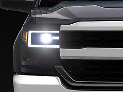 Plank Style Projector Headlights; Black Housing; Clear Lens (16-18 Silverado 1500 w/ Factory HID Headlights)