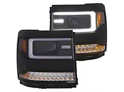 Plank Style Projector Headlights; Black Housing; Clear Lens (16-18 Silverado 1500 w/ Factory HID Headlights)