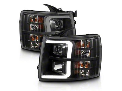 Plank Style Projector Headlights; Black Housing; Clear Lens (07-13 Silverado 1500)