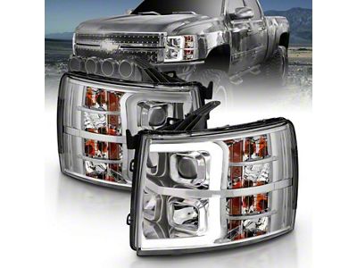 Plank Style Projector Headlights; Chrome Housing; Clear Lens (07-13 Silverado 1500)