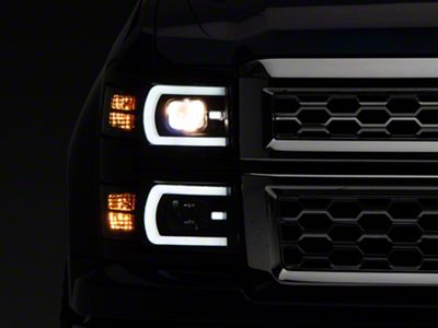 Plank Style Switchback Projector Headlights; Black Housing; Clear Lens (14-15 Silverado 1500 w/ Factory Halogen Headlights)