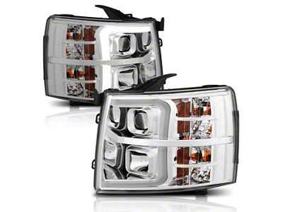 Plank Style Switchback Projector Headlights; Chrome Housing; Clear Lens (07-13 Silverado 1500)
