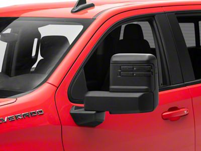 Powered Heated Manual Extendable Towing Mirrors with Clear LED Turn Signals; Black (19-25 Silverado 1500)