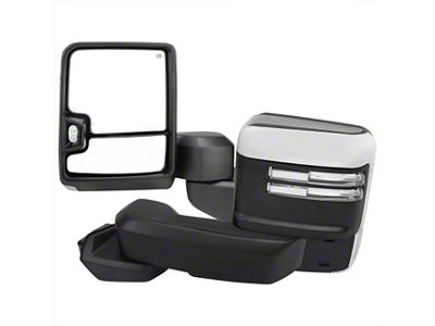 Powered Heated Manual Extendable Towing Mirrors with Clear LED Turn Signals; Chrome (19-24 Silverado 1500)