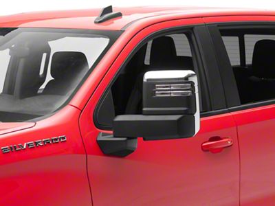 Powered Heated Manual Extendable Towing Mirrors with Clear LED Turn Signals; Chrome (19-25 Silverado 1500)
