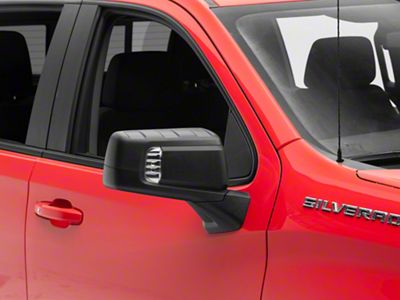 Powered Heated Manual Folding Mirror with Blind Spot Detection; Textured Black; Passenger Side (19-24 Silverado 1500)