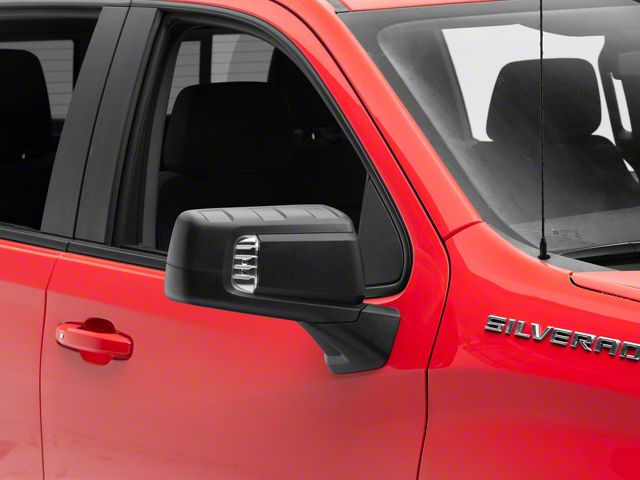 Powered Heated Manual Folding Mirror with Blind Spot Detection; Textured Black; Passenger Side (19-24 Silverado 1500)