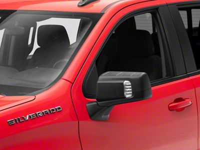 Powered Heated Manual Folding Mirrors with Blind Spot Detection; Textured Black (19-24 Silverado 1500)