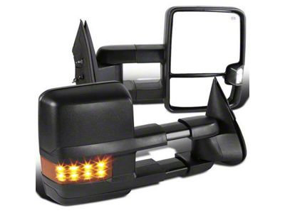 Powered Heated Towing Mirrors with Amber LED Turn Signals; Black (99-02 Silverado 1500)