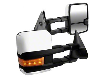 Powered Heated Towing Mirrors with Amber LED Turn Signals; Chrome (99-02 Silverado 1500)