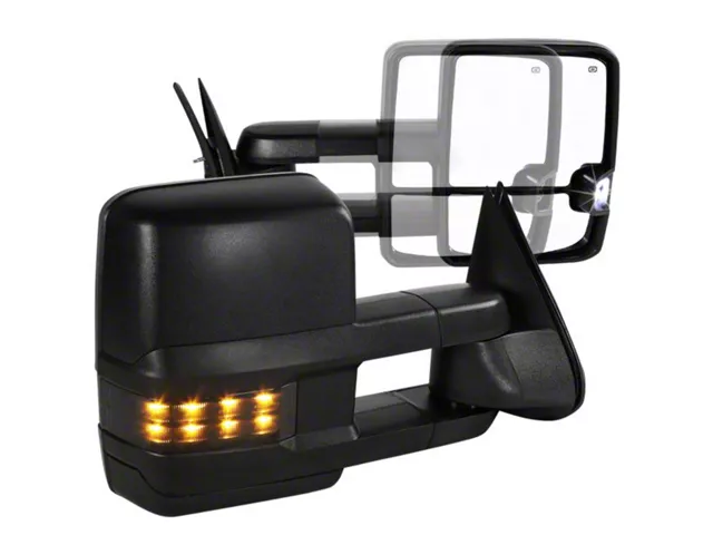 Powered Heated Towing Mirrors with Smoked LED Turn Signals; Black (03-06 Silverado 1500)