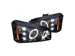 Dual Halo Projector Headlights; Gloss Black Housing; Smoked Lens (03-06 Silverado 1500)