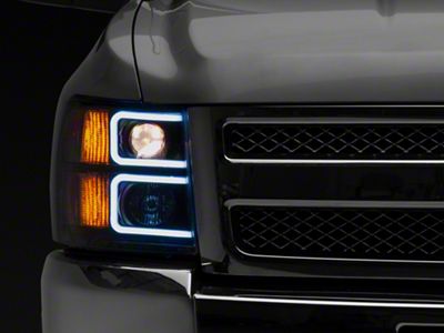 Dual LED C-Bar Projector Headlights; Matte Black Housing; Clear Lens (07-13 Silverado 1500)