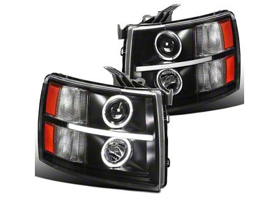 Dual Halo V2 Projector Headlights; Matte Black Housing; Clear Lens (07-13 Silverado 1500)