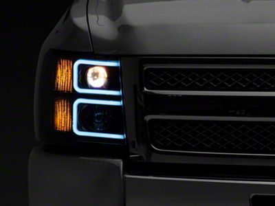 Dual LED C-Bar Projector Headlights; Black Housing; Smoked Lens (07-13 Silverado 1500)