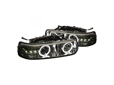 Dual Halo Projector Headlights; Chrome Housing; Smoked Lens (99-02 Silverado 1500)