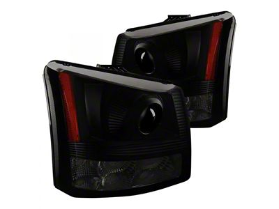 Projector Headlights; With Bumper Lights; Smoked; Black (03-05 Silverado 1500)