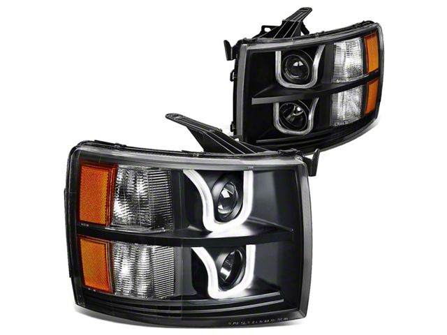 Projector Headlights with Amber Corner Lights; Black Housing; Clear Lens (07-13 Silverado 1500)