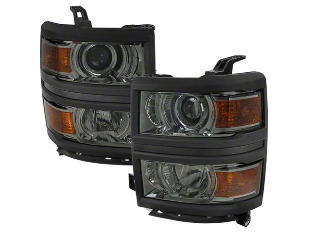 Projector Headlights with Black Trim; Chrome Housing; Light Smoked Lens (14-15 Silverado 1500)