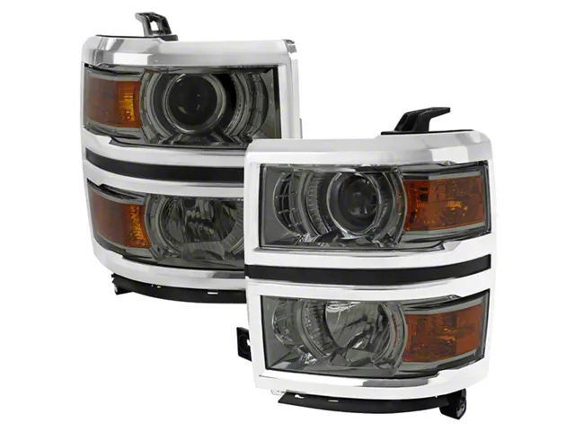 Projector Headlights with Chrome Trim; Chrome Housing; Light Smoked Lens (14-15 Silverado 1500)