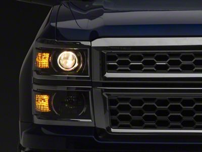 Projector Headlights with Chrome Trim; Matte Black Housing; Clear Lens (14-17 Silverado 1500 w/ Factory Halogen Headlights)