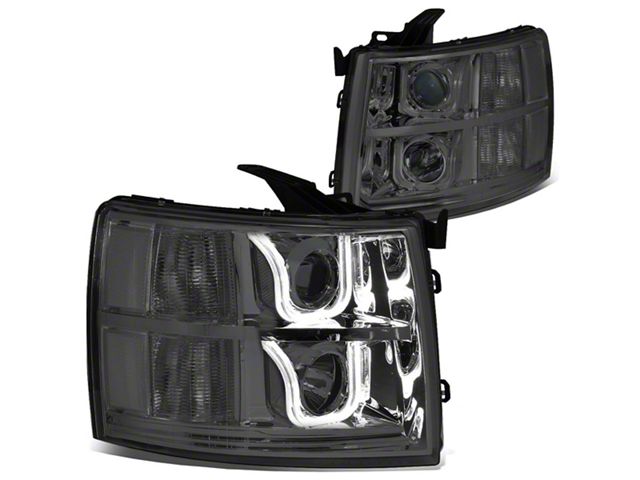 Projector Headlights with Clear Corner Lights; Chrome Housing; Smoked Lens (07-13 Silverado 1500)