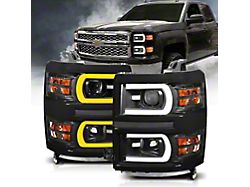 Projector Plank Style Switchback Headlights; Black Housing; Clear Lens (14-15 Silverado 1500)