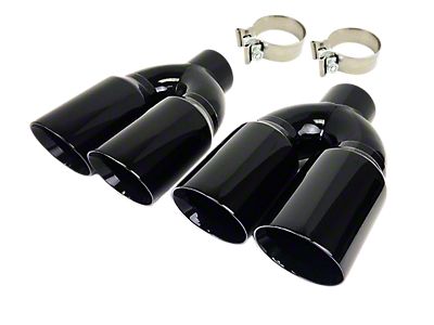 Mustang Quad Staggered Slant Cut Exhaust Tips; 4-Inch; Gloss Black Nt 1648 2bk
