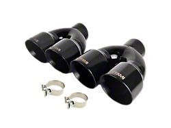 Quad Staggered Slant Cut Exhaust Tips; 4-Inch; Gloss Black (Fits 2.50-Inch Tailpipe)