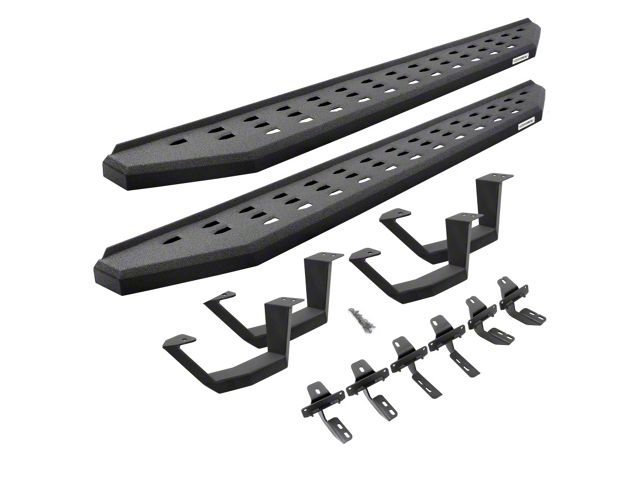 Go Rhino RB20 Running Boards with Drop Steps; Protective Bedliner Coating (19-24 Silverado 1500 Double Cab)