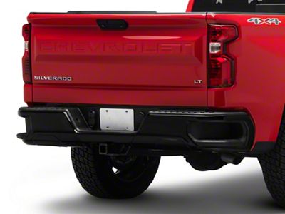 Rear Bumper Cover; Not Pre-Drilled for Backup Sensors; Gloss Black (19-25 Silverado 1500 w/o Factory Dual Exhaust)