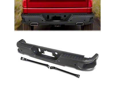 Rear Bumper; Pre-Drilled for Backup Sensors; Black (19-25 Silverado 1500 w/ Factory Dual Exhaust)