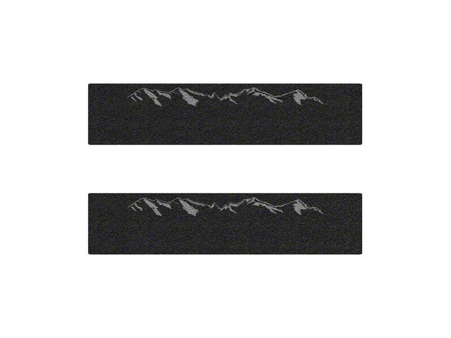 Rear Door Sill Protection with Mountain Logo; Textured Black (14-24 Silverado 1500 Crew Cab)