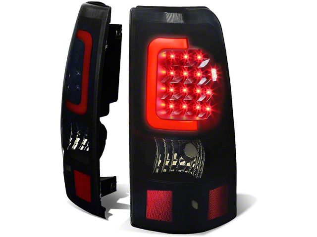 Red C-Bar LED Tail Lights; Black Housing; Smoked Lens (03-06 Silverado 1500 Fleetside)