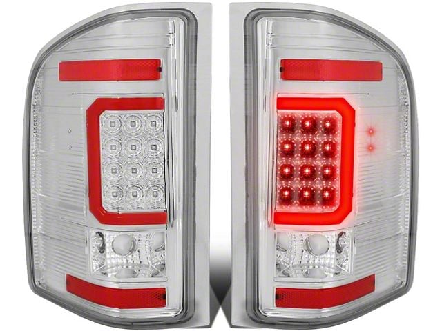 Red C-Bar LED Tail Lights; Chrome Housing; Clear Lens (07-13 Silverado 1500)