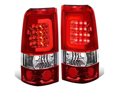 Red C-Bar LED Tail Lights; Chrome Housing; Red Lens (99-02 Silverado 1500 Fleetside)