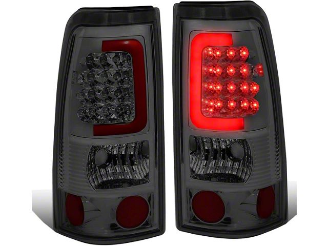 Red C-Bar LED Tail Lights; Chrome Housing; Smoked Lens (99-02 Silverado 1500 Fleetside)