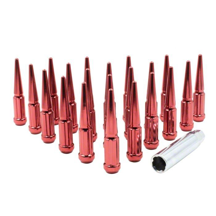 Silverado 1500 Red Spike Lug Nut Kit; 14mm x 1.5; Set of 24 (9924