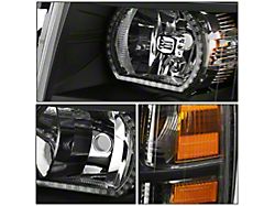 RGB LED DRL Headlights with Amber Corners; Black Housing; Clear Lens (07-13 Silverado 1500)