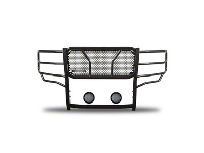 Rugged Heavy Duty Grille Guard with 5.30-Inch Black Round LED Lights; Black (14-18 Silverado 1500 w/o Active Grille Shutters)