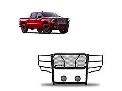 Rugged Heavy Duty Grille Guard with 5.30-Inch Black Round LED Lights; Black (19-21 Silverado 1500; 2022 Silverado 1500 LTD)